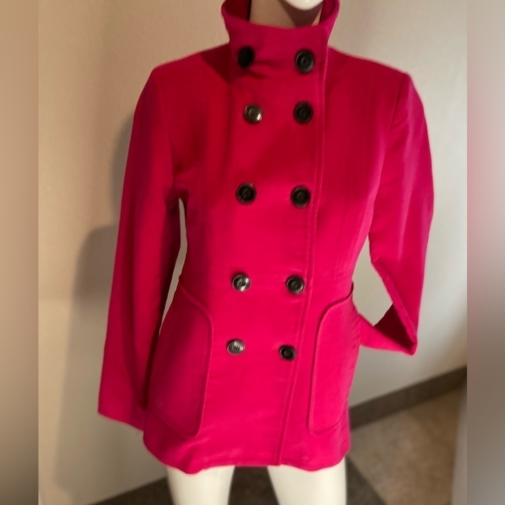 MNG Suit~Hot Pink Brushed Cotton Peacoat~Fully Lined~Front Slant Pockets~Size S - Picture 8 of 15